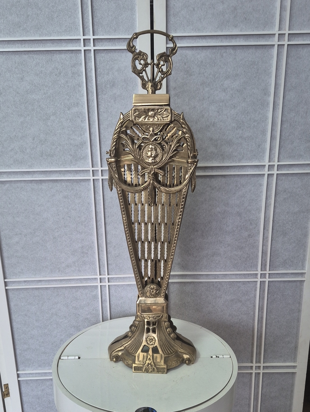 Antique Brass Fireplace Screen Tool Stand - Ornate Gold Finish